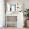 Vanity Desk With Mirror And Adjustable LED Lights, 3 Lighting Modes, Drawer And Storage Cabinet - White - Image 2