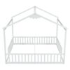 Double Twin House-Style Floor Bed With Fence, Guardrails, Without Door - White - Image 15