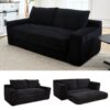 Loveseat Sofa Bed With Memory Foam & Steel Frame Convertible 2 In 1 Design Corduroy No Assembly - Black - Image 2