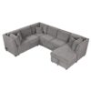 U-Shaped Sectional Sofa Pull Out Sofa Bed With Two USB Ports, Two Power Sockets, Three Back Pillows And A Storage Chaise For Living Room - Light Gray - Image 13