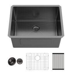 Laundry Sink 24" Undermount Deep Single Bowl 16 Gauge, Utility Sink - Gunmetal Black