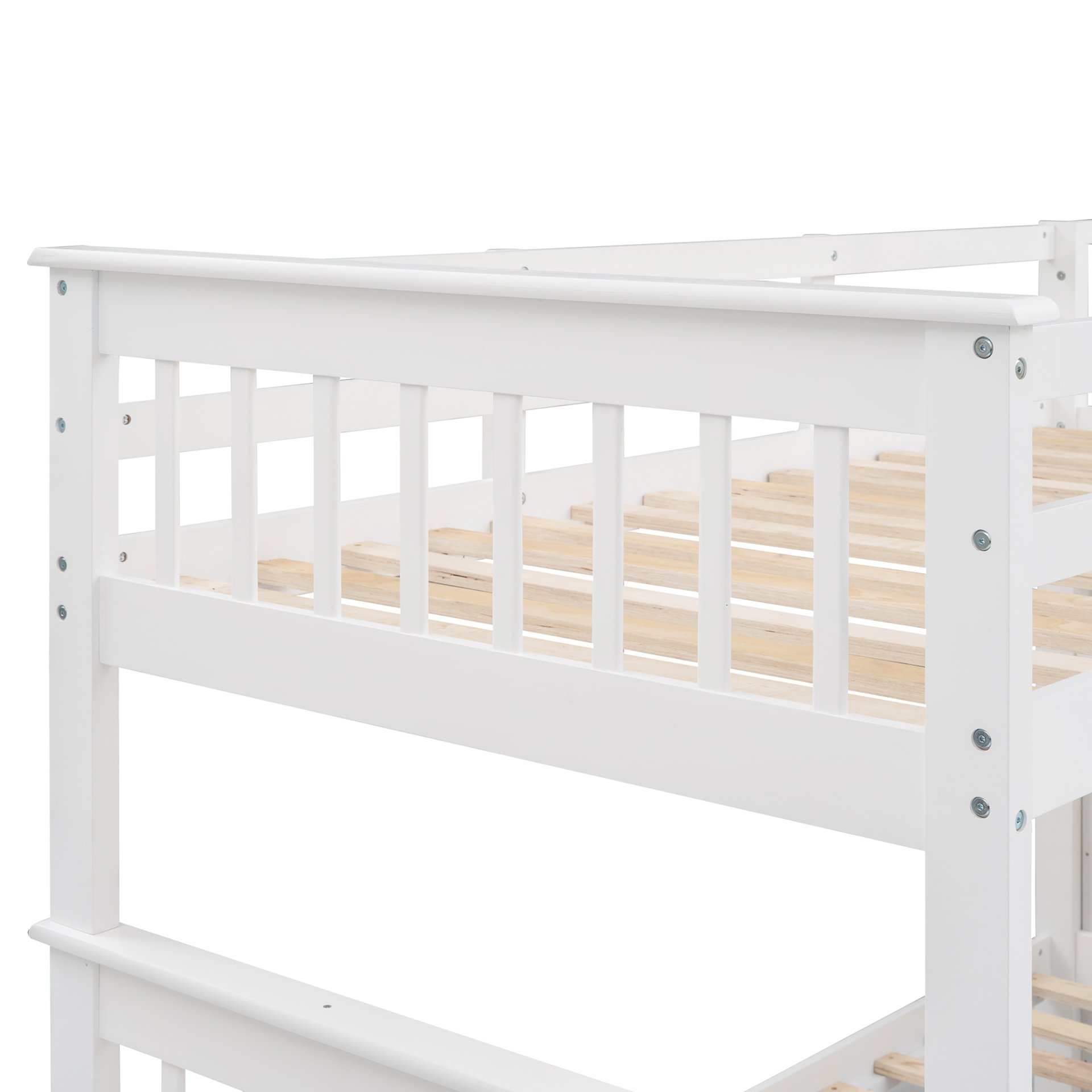 Twin Over Full Bunk Bed Stairway With Storage And Guard Rail For Bedroom - White - Image 11