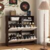 Modern Freestanding Shoe Storage Cabinet With 4 Flip Drawers - Walnut - Image 11