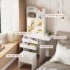 Contemporary Small Space Vanity Table Set With Adjustable Lighted Mirror And Storage Chair - White - Image 8
