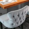 Contemporary Velvet Upholstered Wing-Back Barstools With Button Tufted Decoration And Wooden Legs, And Chrome Nailhead Trim, Leisure Style Bar Chairs, Bar Stools (Set of 2) - Gray - Image 11