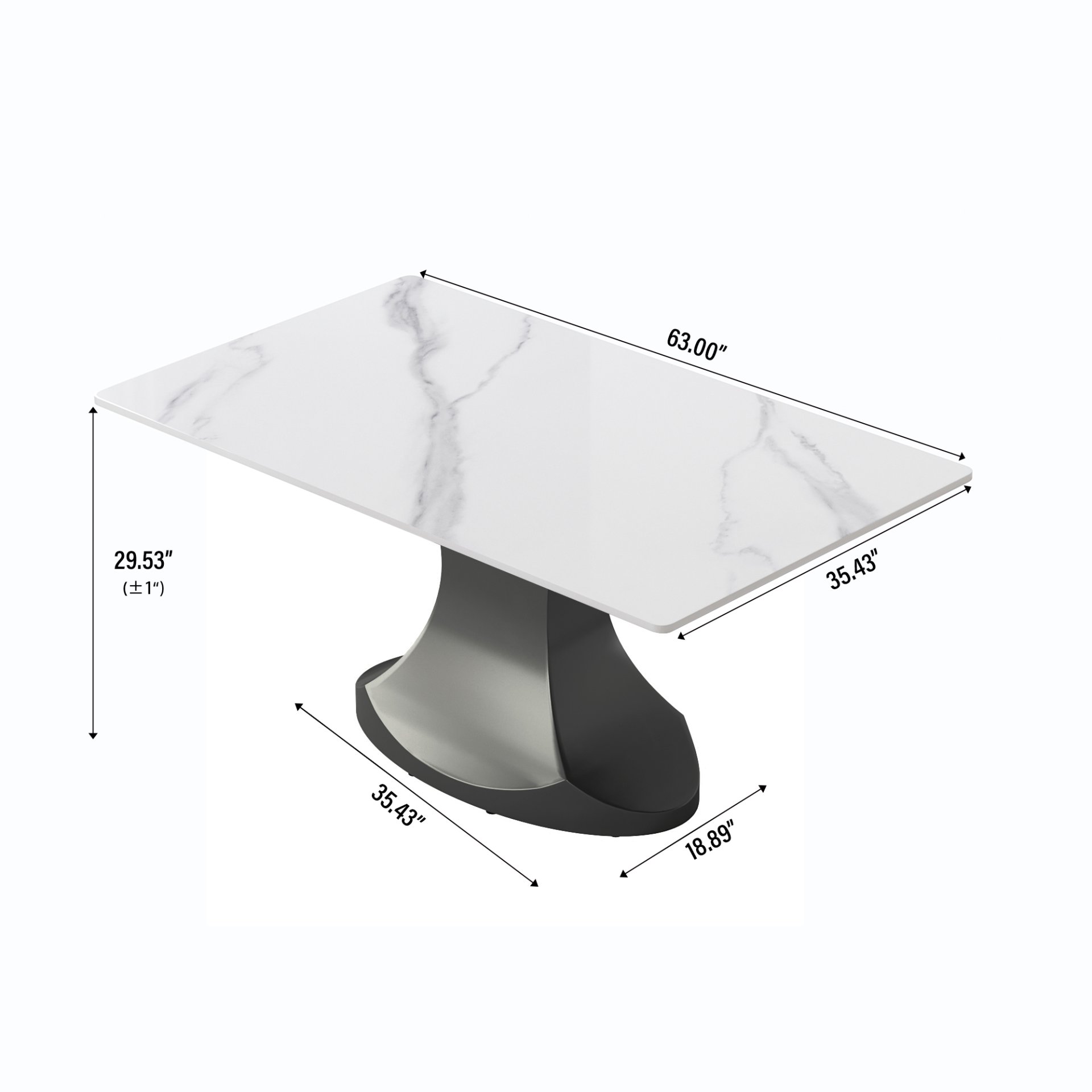 63" Modern Artificial Stone Panel Stainless Steel Curved Legs, Can Accommodate 6-8 People - White / Gray - Image 3