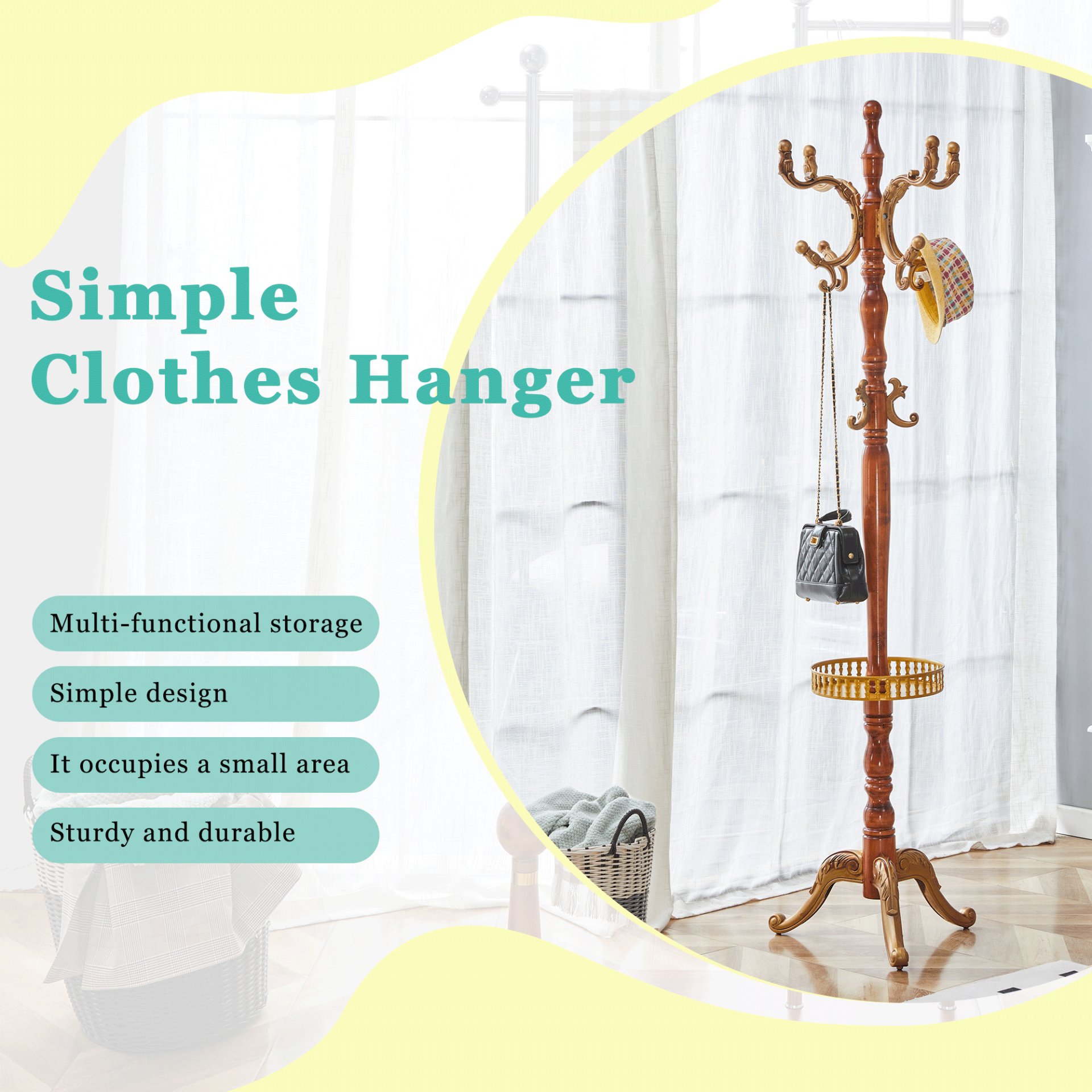 Modern Crabapple Hanger With Resin Stainless Steel Multifunctional Storage Rack - Wood - Image 6