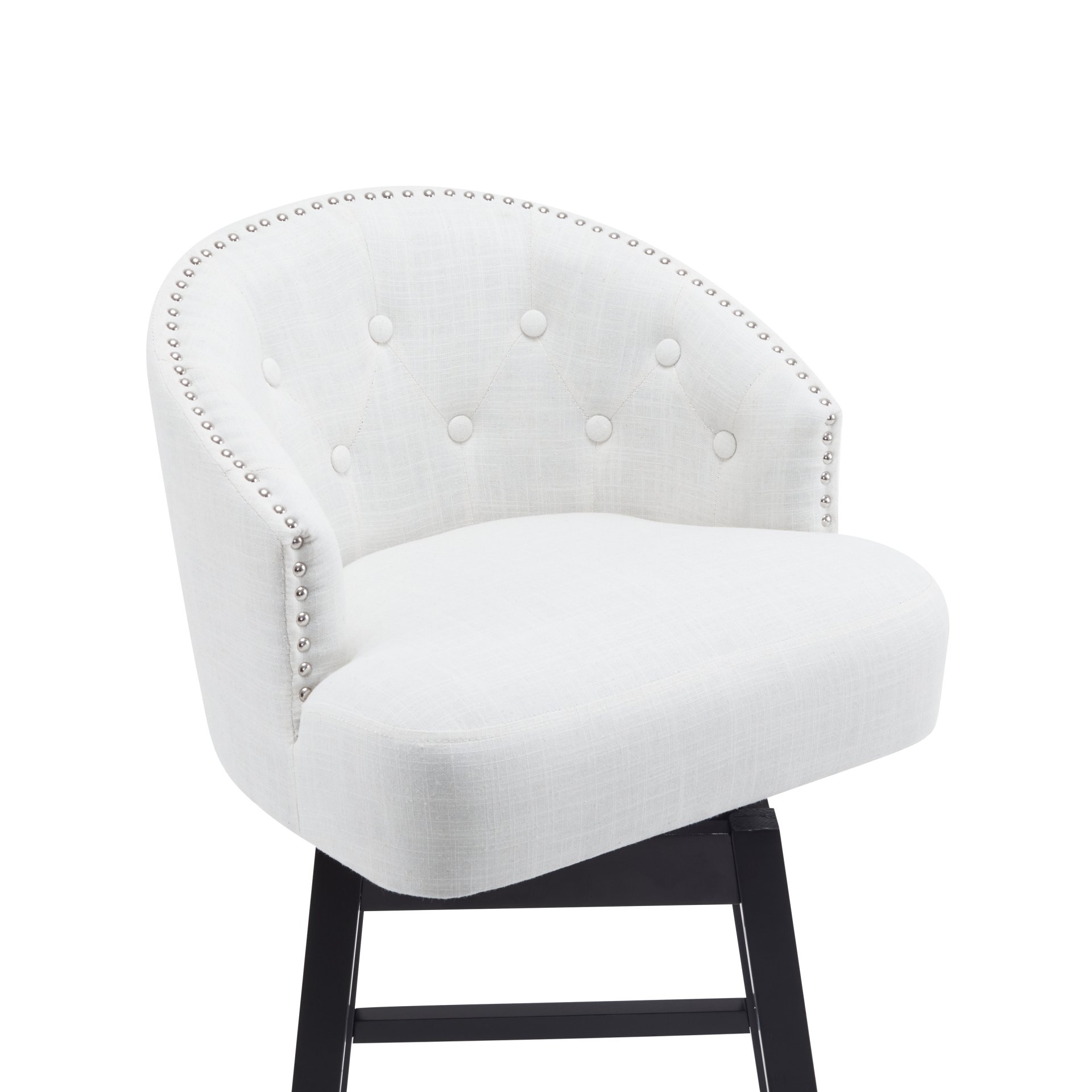 Swivel Counter Stools (Set of 2), Upholstered Counter Height Bar Stools With Solid Rubber Wood Frame, Backrest, Footrest, Armless Barstools For Home Bar, Kitchen Counter - Black / Beige - Image 15