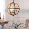 4 Light Wood Chandelier, Hanging Light Fixture With Adjustable Chain For Kitchen, Bulb Not Included - Brown - Image 3
