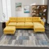 Modern Velvet L - Shape Convertible Sectional Sofa With Movable Ottoman - Yellow - Image 8