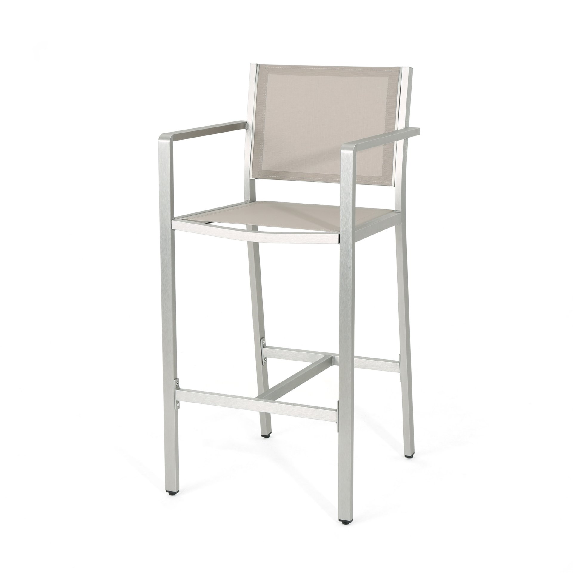 Outdoor Rust Proof Aluminum Barstools With Mesh Backrest And Seat (Set of 2) - Silver - Image 8
