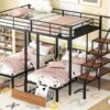 Full Over Twin-Twin Triple Bunk Bed With Drawers And Staircase - Black - Image 23