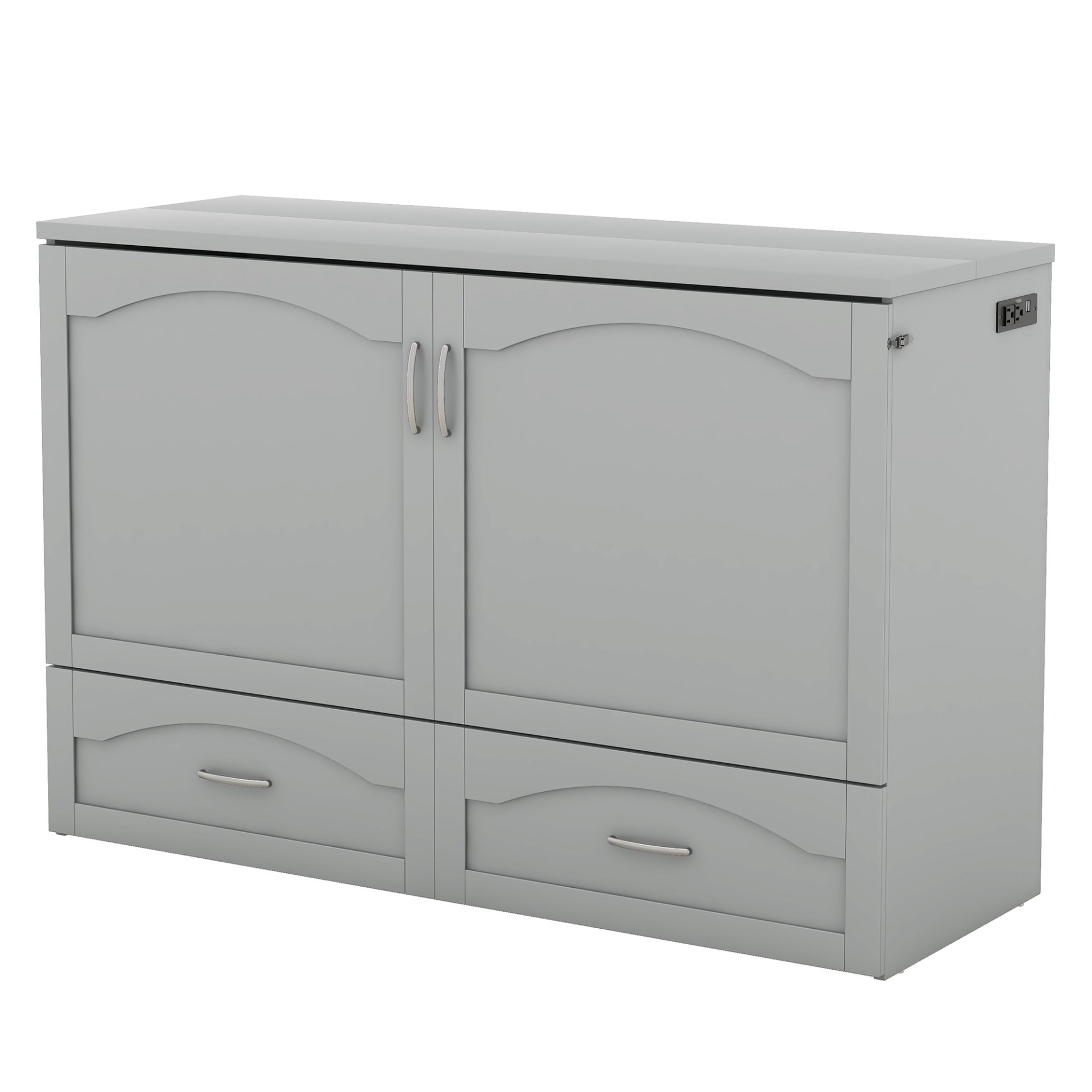 Queen Size Murphy Wall Bed With Drawer And A Set Of Sockets & USB Ports, Pulley Structure Design - Gray - Image 8