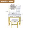 Modern Makeup Vanity Table With LED Lights, Power Outlet, And Metal Chair - White - Image 3