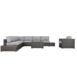 Wicker Patio Seating Group For 7 With Plush Cushions - Brown