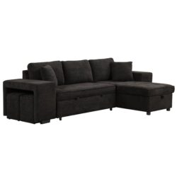 Modern L-Shape 3 Seat Reversible Sectional Couch, Pull Out Sleeper Sofa With Storage Chaise And 2 Stools For Living Room Furniture Set - Charcoal Gray