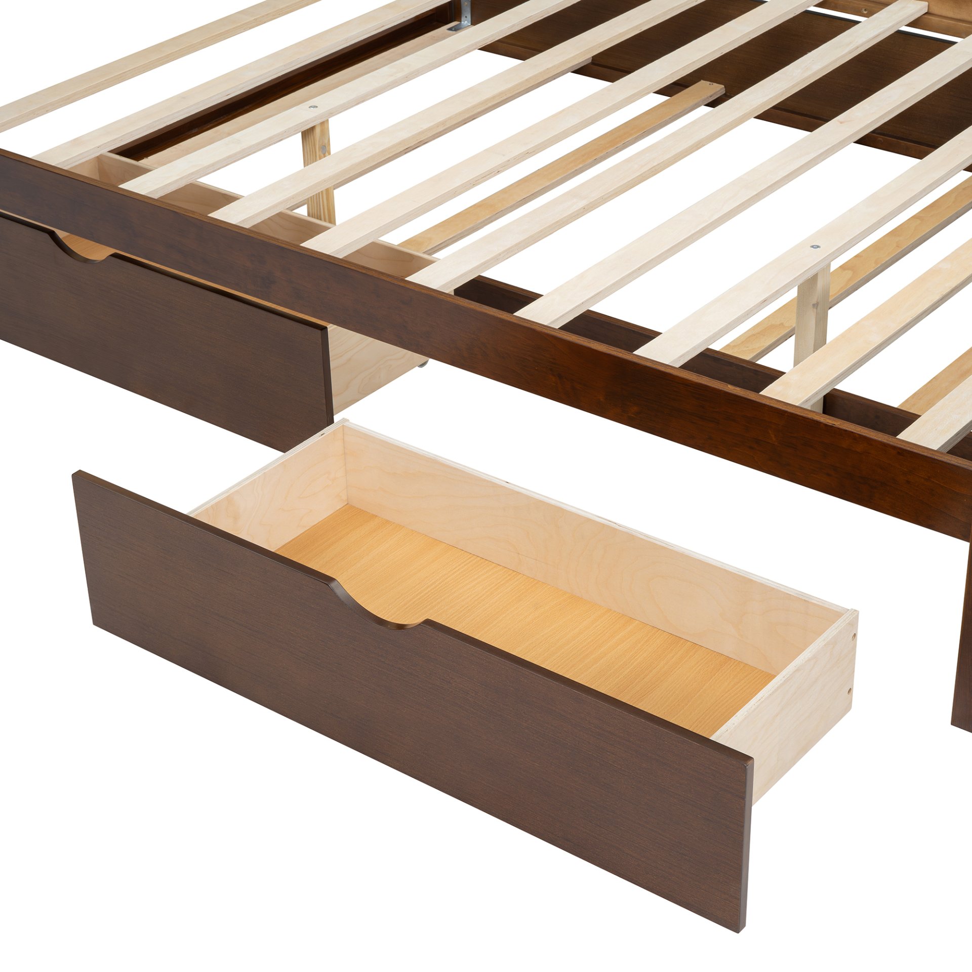 Queen Size Headboard Bed With 2 Drawers And Trundle Walnut - Image 10