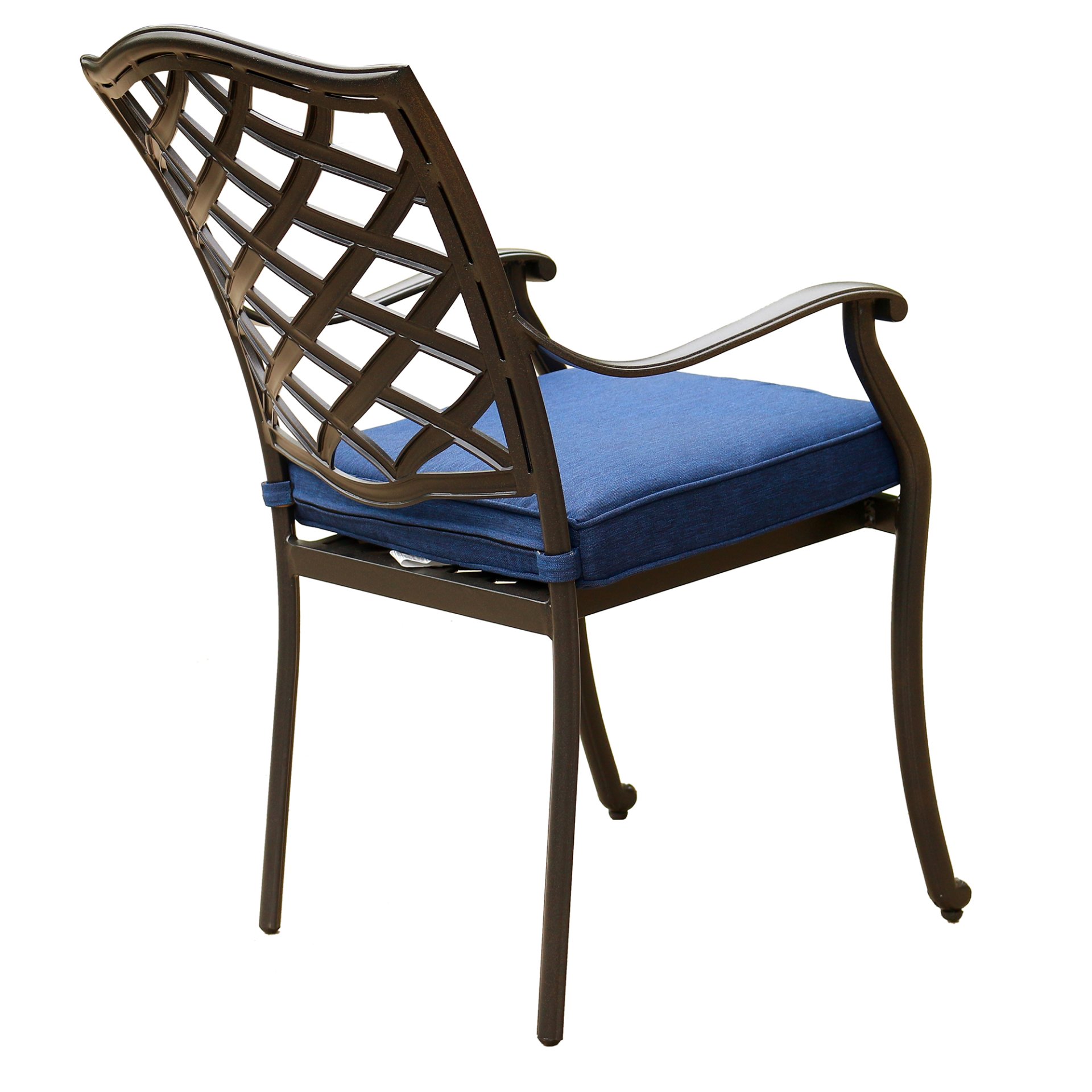 Outdoor Patio Aluminum Dining Arm Chair With Cushion (Set of 2) - Navy Blue - Image 6