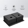 Double Bowl Drop In Kitchen Sink 33" X 22" With 16 Gauge Stainless Steel And 2 10" Deep Basins - Gunmetal Black - Image 6
