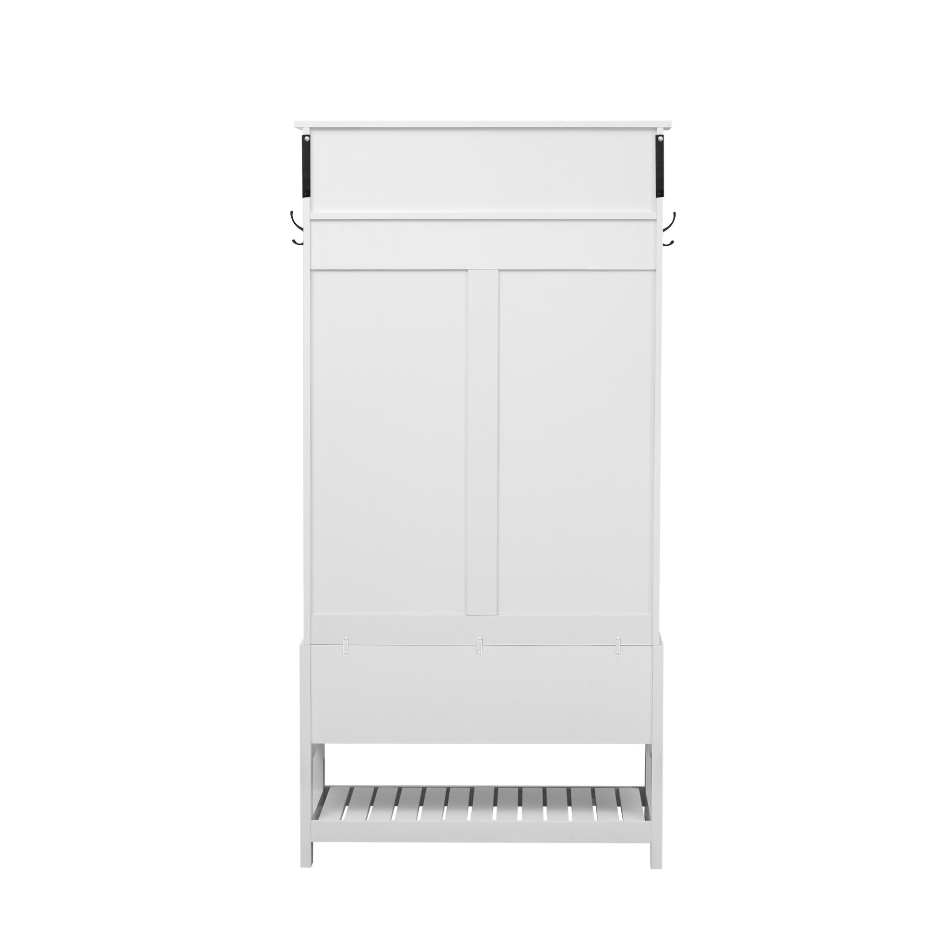 Hall Tree With 6 Hooks And Hinged Lid, Coat Hanger, Entryway Bench, Storage Bench, 3 In 1 Design, For Entrance, Hallway - White - Image 10