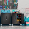 2 Door Tool Cabinets For Garage, Lockable Garage Storage Cabinet, Locking Storage Cabinet With Wheels, Rolling Tool Chest - Black - Image 13