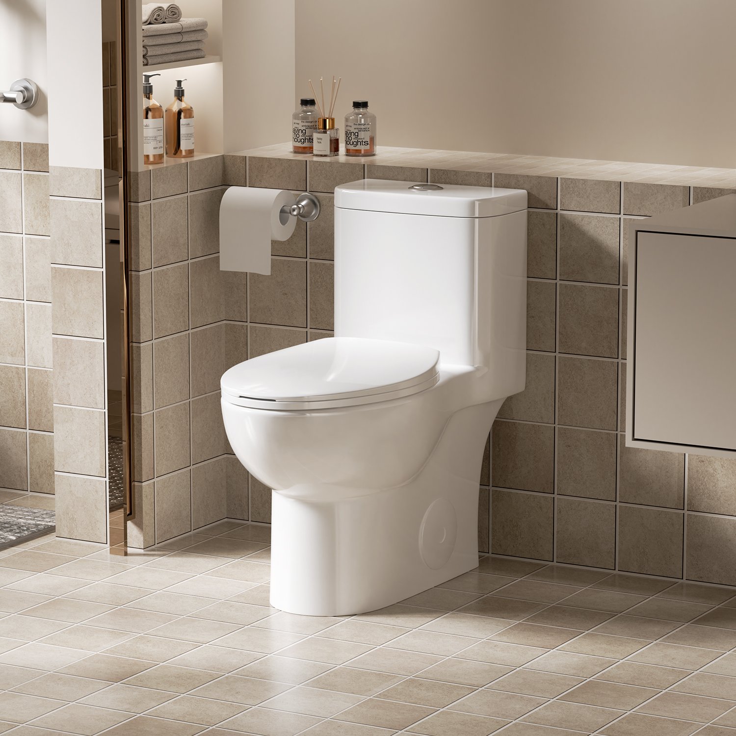 Gloss 1 Piece Toilet With Dual Flush And Rimless Bowl - Gloss White - Image 2