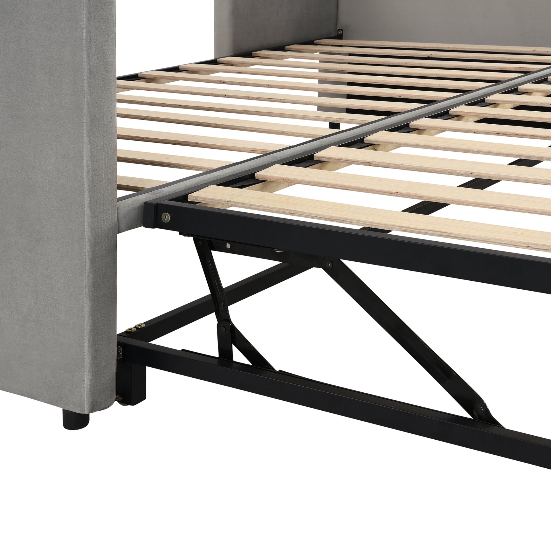 Twin Size Upholstered Daybed With Pop Up Trundle - Gray - Image 12