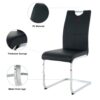 Modern Dining Chairs With Faux Leather Padded Seat Dining Living Room Chairs Upholstered Chair With Chrome Metal Legs Design Side Chairs (Set of 4) - Black / Silver - Image 9
