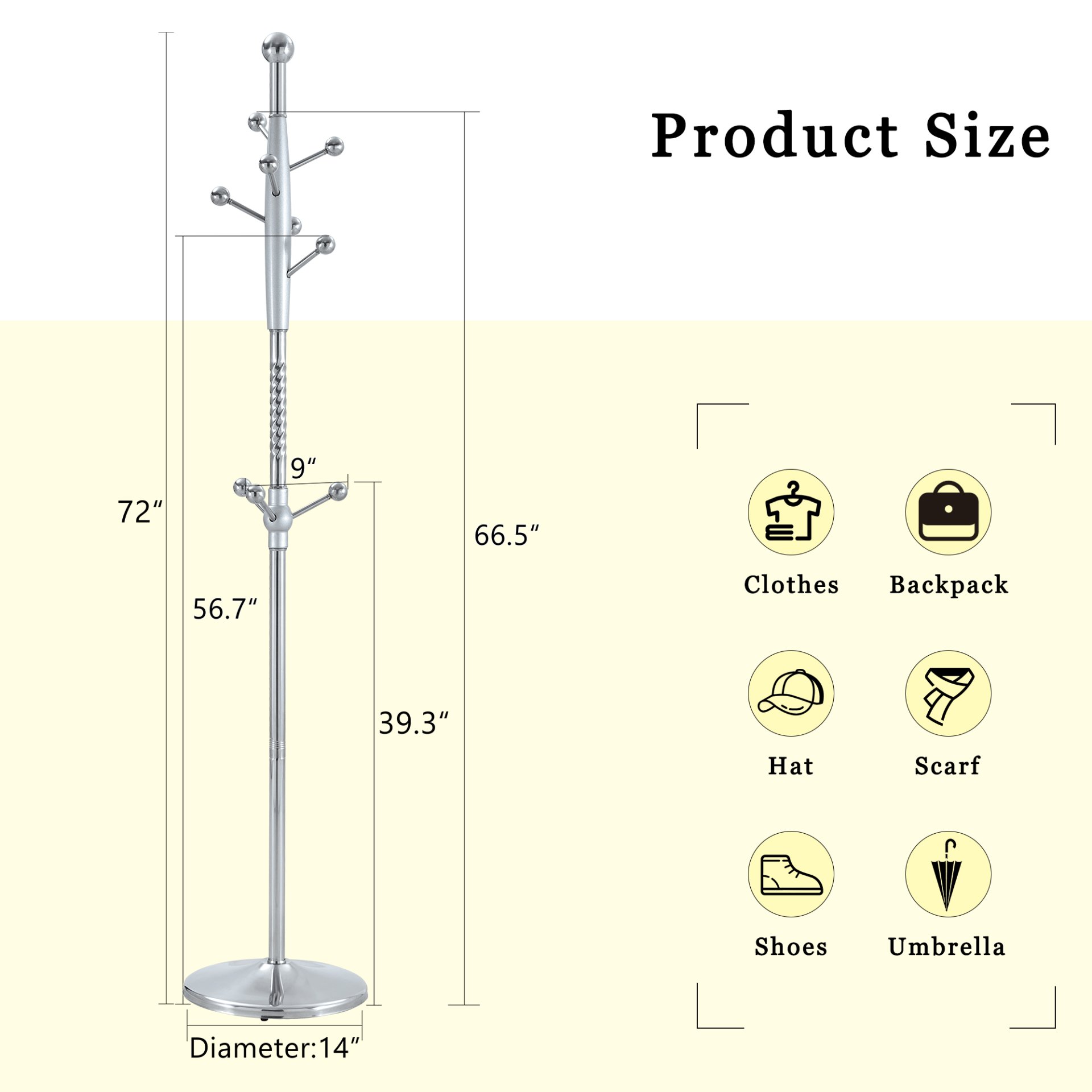 Modern Stainless Steel Spray Painted Hanger With Reinforcement 72" Raised Design Optional - Silver - Image 3