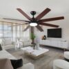 Large Ceiling Fans With Lights And Remote, Indoor / Outdoor Modern Ceiling Fan For Kitchen Living Room Patio, 6 Speed Reversible Quiet DC Motor, Dual Finish 8 Blades - Black - Image 6