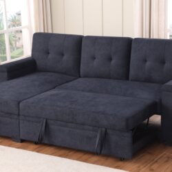 Lucca II - Woven Fabric Reversible Sleeper Sectional Sofa With Storage Chaise and Pocket Coil Seating - Dark Gray
