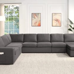 Waylon - 7 Seater U-Shape Sectional Sofa Chaise With Pocket - Gray