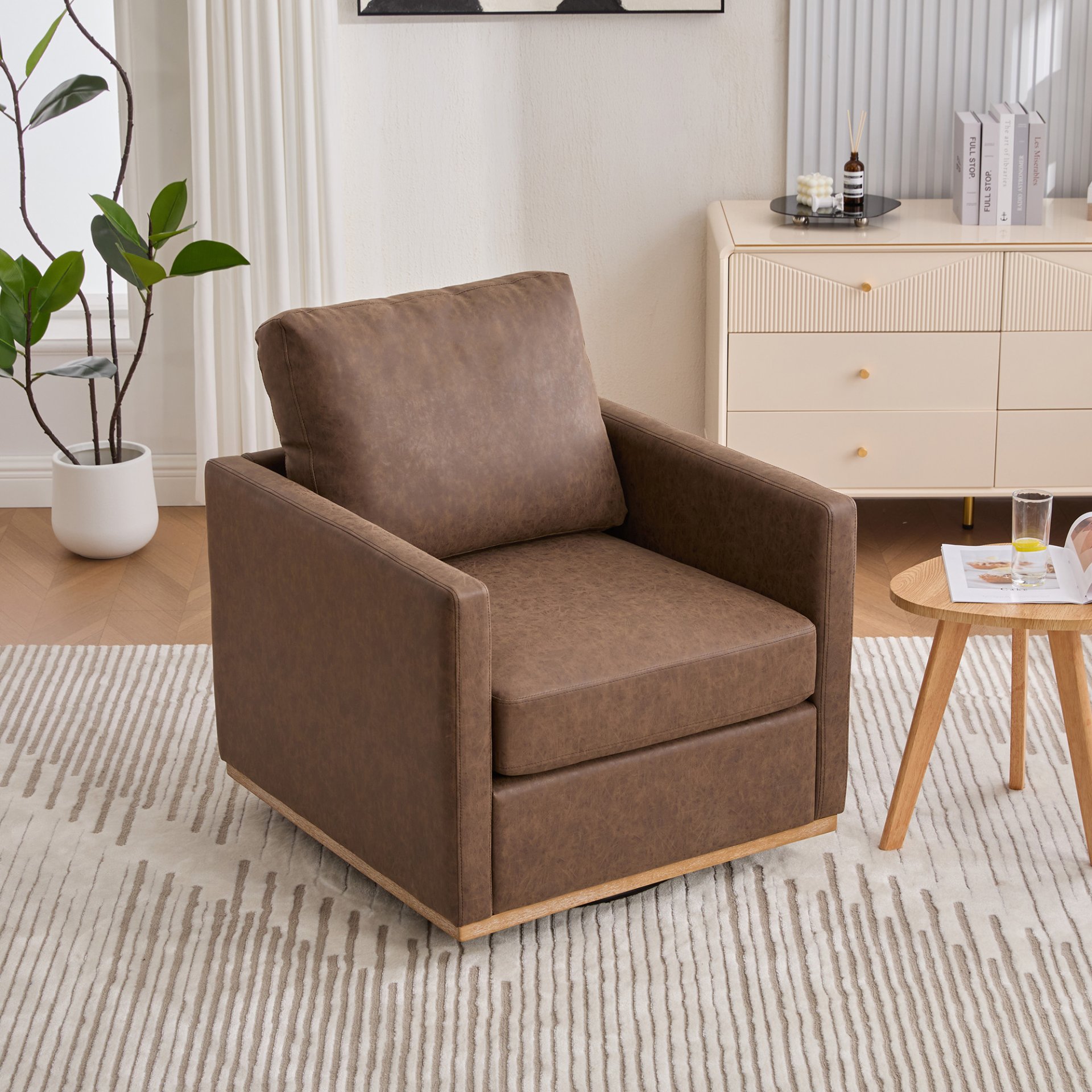 Modern 360 Degree Swivel Accent Chair CoffeeUpholstery - Coffee - Image 5