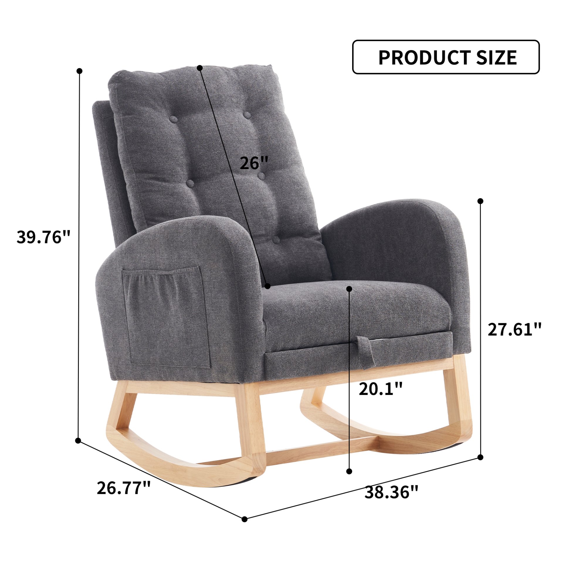 Accent Rocking Chair With Footrest High Back Rubber Wood Rocking Legs Bedroom Living Space - Gray - Image 3