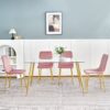 Modern Simple Light Luxury Dining Chair With Gold Metal Legs (Set of 4) - Pink Flannelette - Image 8