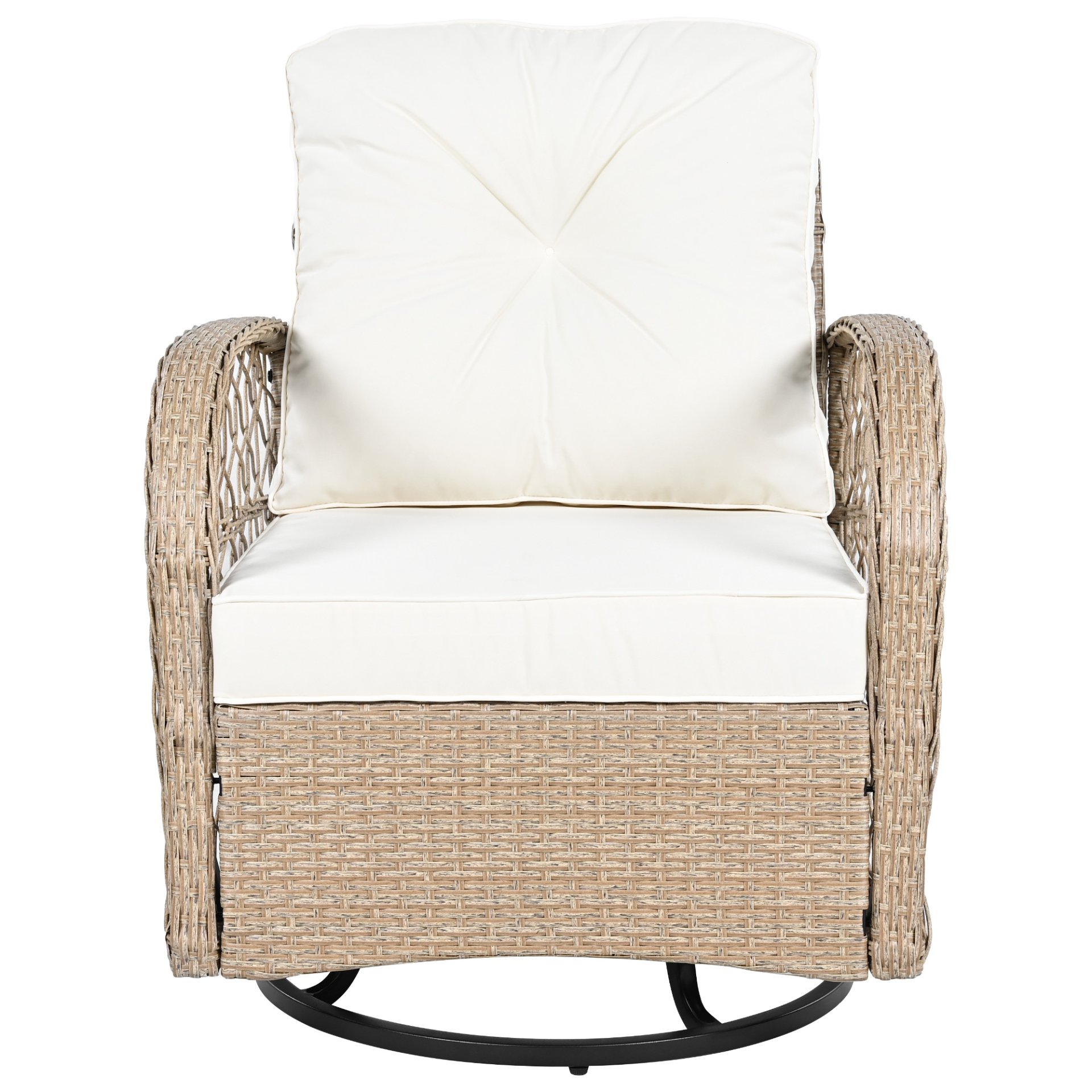 3 Piece Outdoor Chair & Table Set Chat Set 2 Person Rattan Seating Group With 2 Swiveling And Rocking Chairs And A Square Table For Garden, Patio, Or Balcony - Natural - Image 20