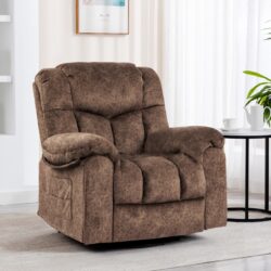 Swivel And Rocking Recliner Chair With Massage And Heating Bonded Leather Sofa - Brown