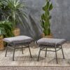 Outdoor Modern Boho Wicker Ottoman With Cushions (Set of 2) - Gray - Image 4