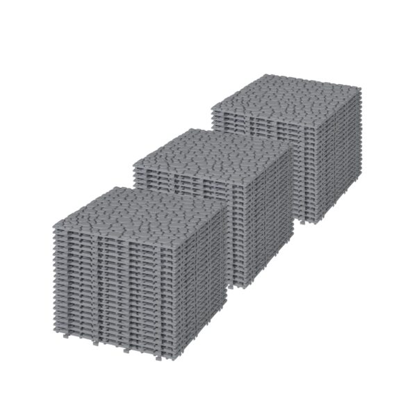 Interlocking Deck Tiles Plastic Waterproof Outdoor All Weather Anti-Slip Bathroom Shower Balcony Porch Strong Weight Capacity Upto 440 Lbs, Pebble Stone Pattern Pack Of 60 - Gray