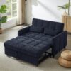 Loveseat Sofa Pull Out Sofa Bed Tufted Sleeper Sofa With An Adjustable Backrest, 3 USB Ports And 2 Lumbar Pillows For Living Room - Blue - Image 3