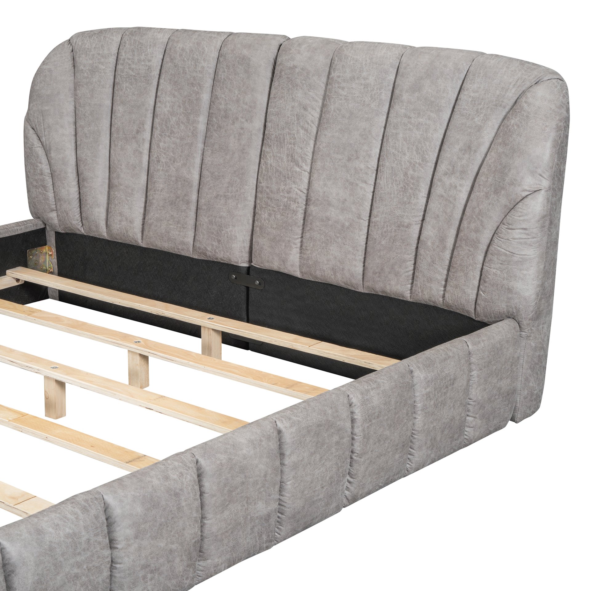 Queen Size Upholstered Platform Bed, Polyester - Gray - Image 10