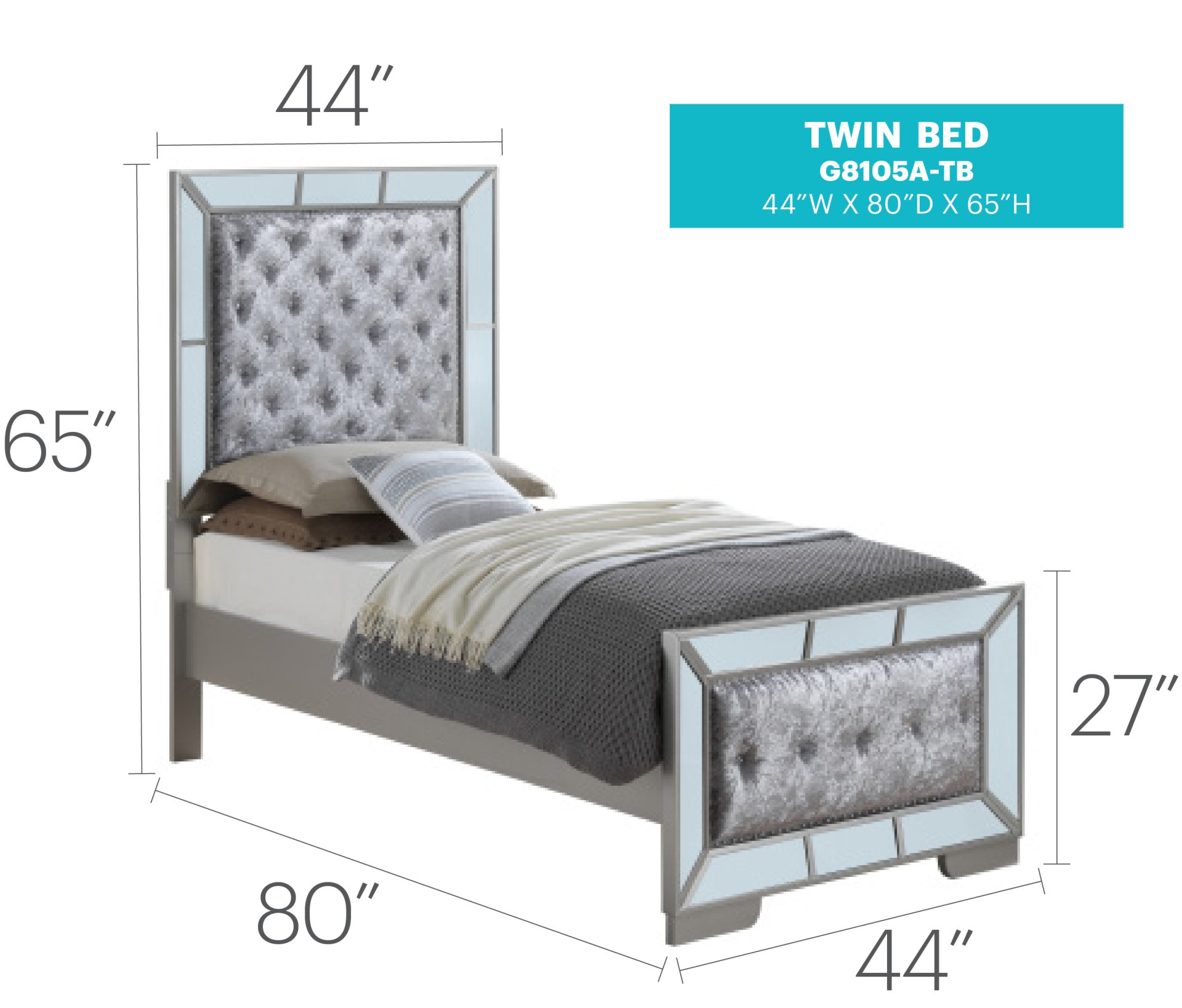 Twin Bed Modern Design - Silver Champagne - Image 5