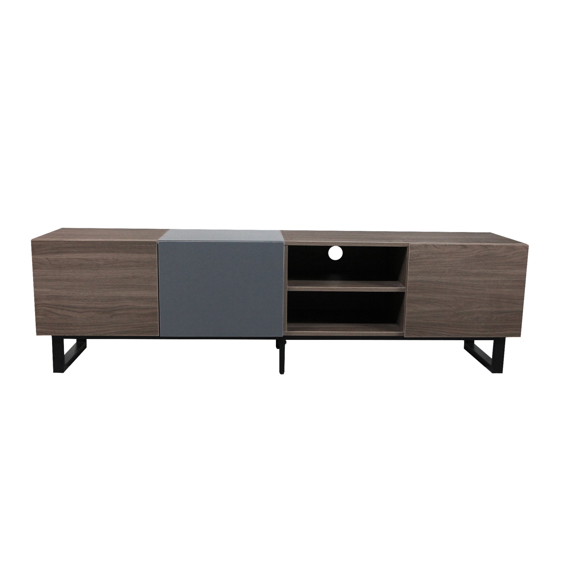 Modern TV With 3 Cabinets & Open Shelves, Color-Matching Media Console Table For Tvs Up To 80'', Entertainment Center With Drop Down Door For Living Room - Dark Brown - Image 12