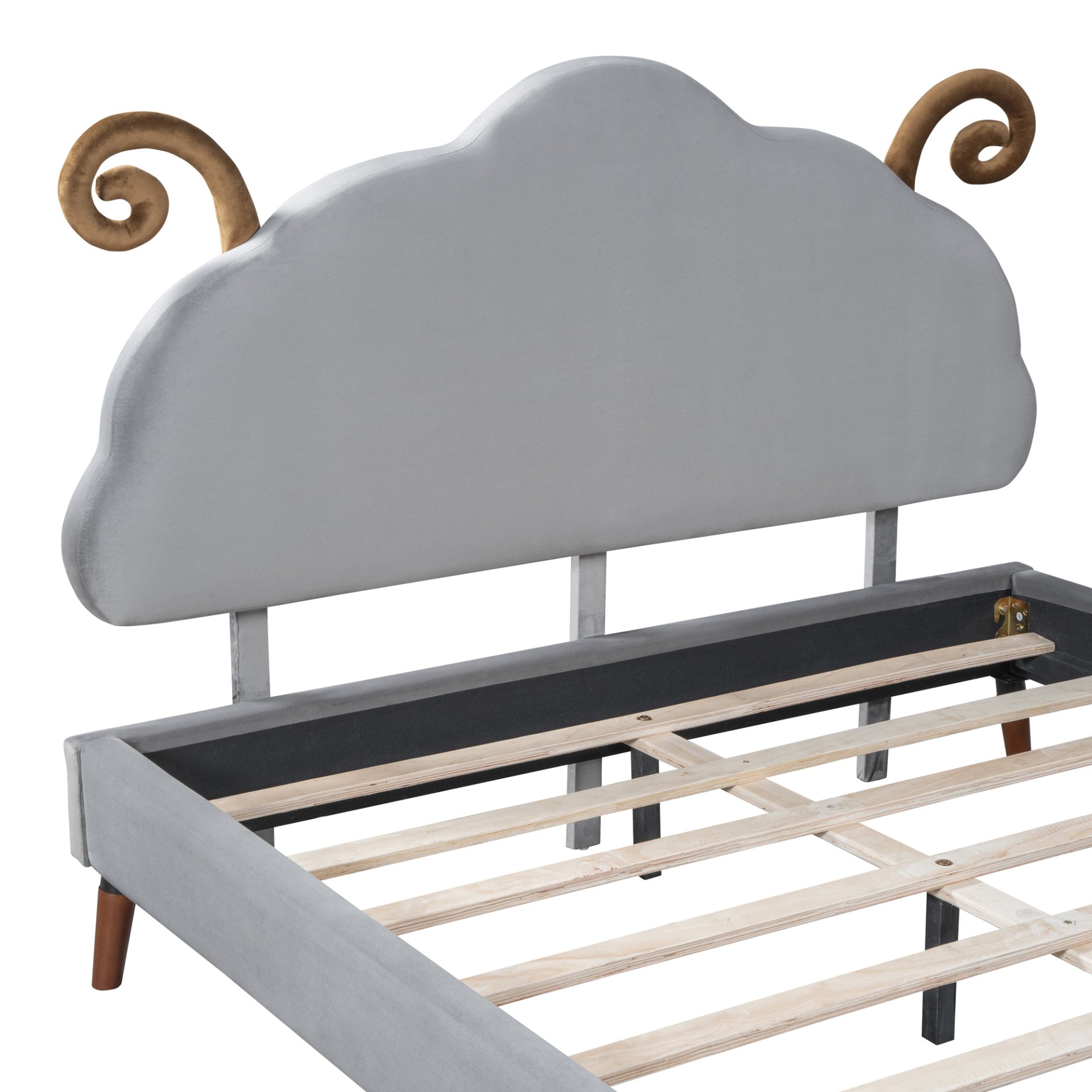 Full Size Upholstered Platform Bed With Sheep Shaped Headboard - Gray - Image 9