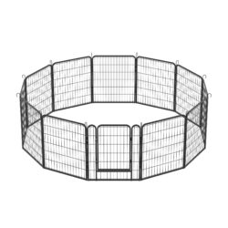 12 Panels Heavy Duty Metal Playpen With Door, Dog Fence Pet Exercise Pen For Outdoor - Black