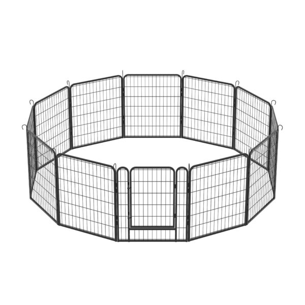 12 Panels Heavy Duty Metal Playpen With Door, Dog Fence Pet Exercise Pen For Outdoor - Black