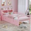 Twin Size Bed With Headboard Storage Rack, 2 Under Bed Drawers, 3 - Side Guardrails For Safety And Security - Pink - Image 2