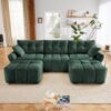 Elegant Textured 3 Seater Sofa Set With Ottoman And Throw Pillows Frame - Green - Image 14