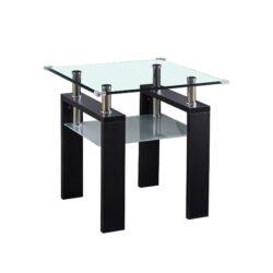 Clear Glass Top Side Table, End Table, Modern Design For Home - Black