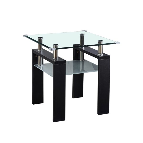Clear Glass Top Side Table, End Table, Modern Design For Home - Black